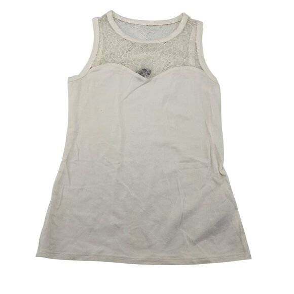 Express Womens White Lace Overlay Tank Top XS Cotton Blend Sleeveless Semi-Sheer - Picture 1 of 4